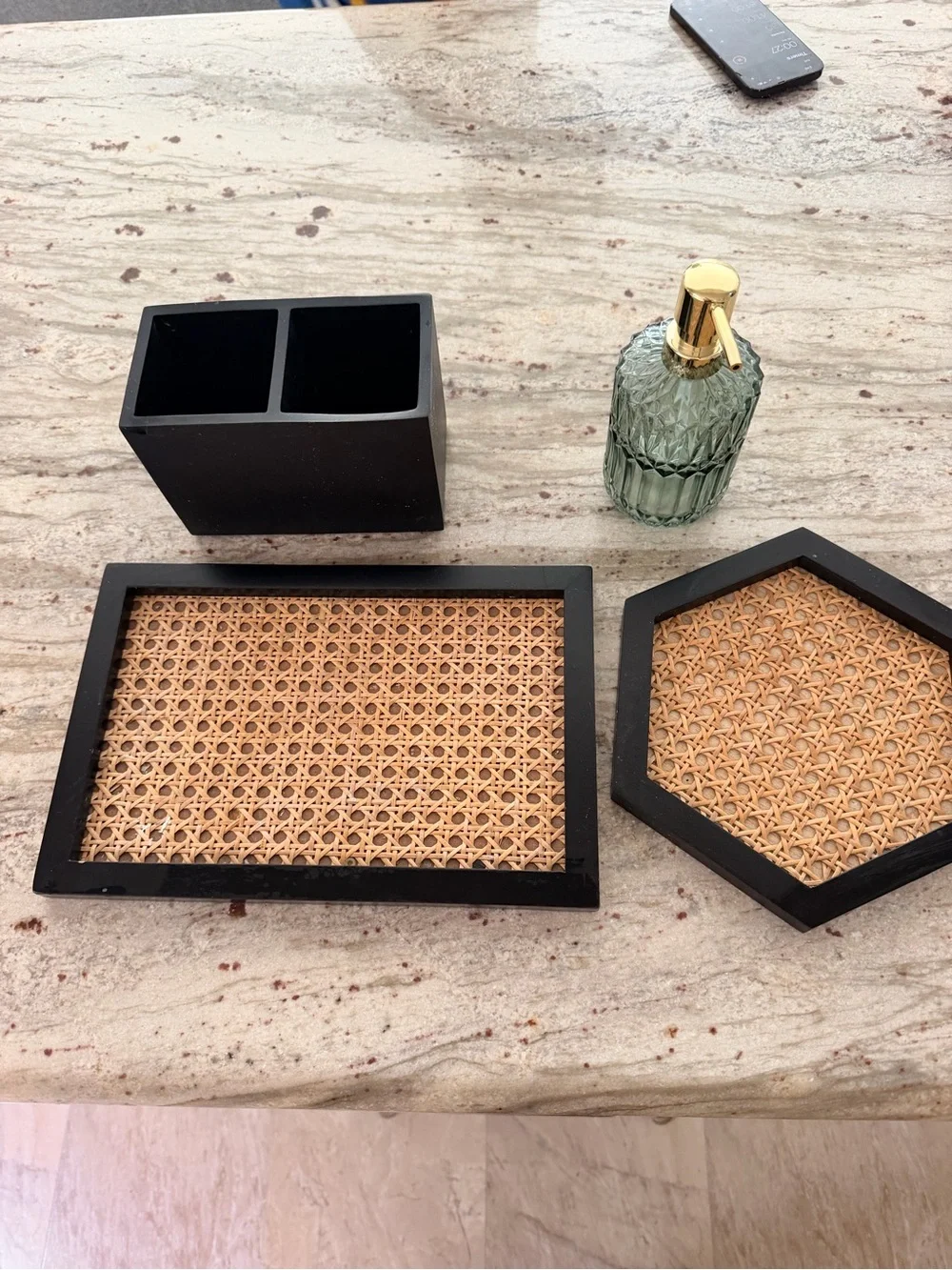 Boho mid century modern rattan bathroom set